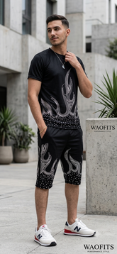 Luxury Summer Popular soft china lelin Tracksuit Men 2 Piece Outfit Short Sleeve T Shirt Set Short