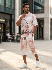 Luxury Summer Popular soft china lelin Tracksuit Men 2 Piece Outfit Short Sleeve T Shirt Set Shorts