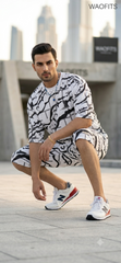Luxury Summer Popular soft china lelin Tracksuit Men 2 Piece Outfit Short Sleeve T Shirt Set Shorts