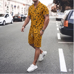Luxury Summer Popular soft china lelin Tracksuit Men 2 Piece Outfit Short Sleeve T Shirt Set Shorts