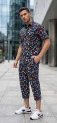 Luxury Summer Popular soft china lelin Tracksuit Men 2 Piece Outfit Short Sleeve T Shirt Set Shorts