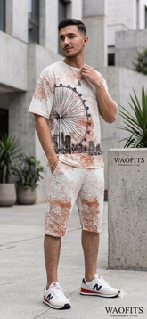 Luxury Summer Popular soft china lelin Tracksuit Men 2 Piece Outfit Short Sleeve T Shirt Set Shorts