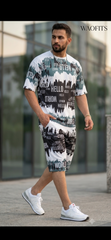 Luxury Summer Popular soft china lelin Tracksuit Men 2 Piece Outfit Short Sleeve T Shirt Set Shorts