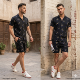 Luxury Summer Popular soft china lelin Tracksuit Men 2 Piece Outfit Short Sleeve T Shirt Set Shorts