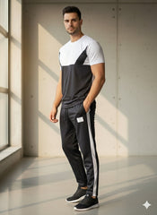 Men 2-Piece Summer Tracksuit Black yellow