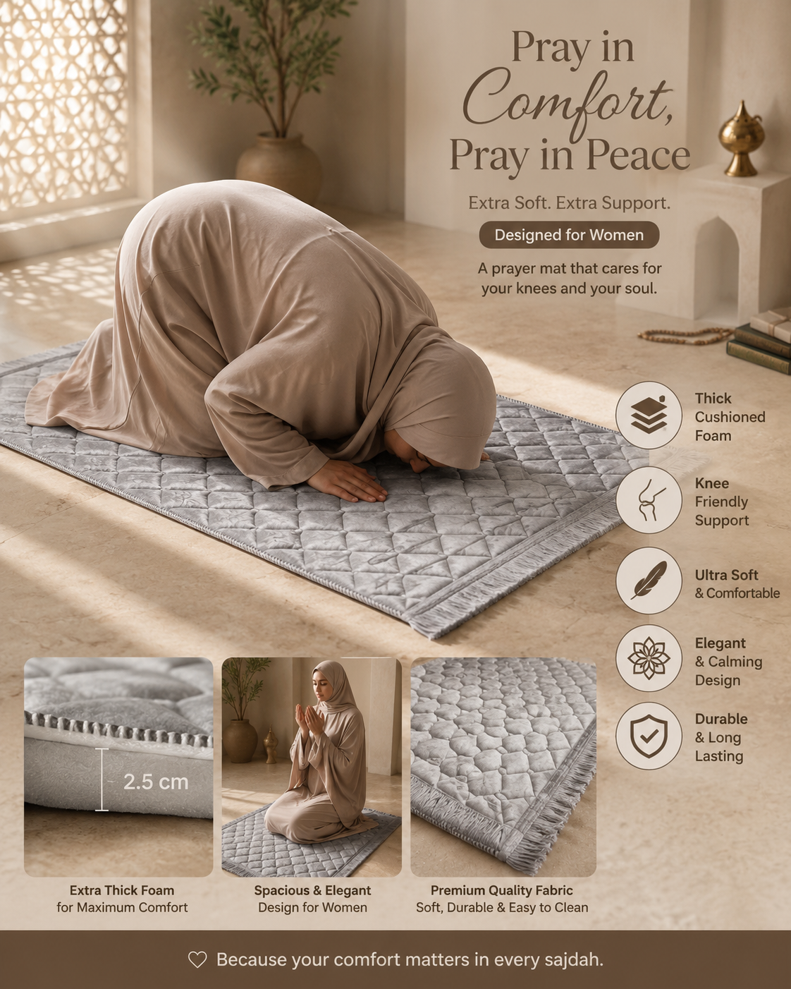 Premium Velvet Padded Prayer Mat – Extra Thick Foam Cushioning for Joint Comfort  specially design