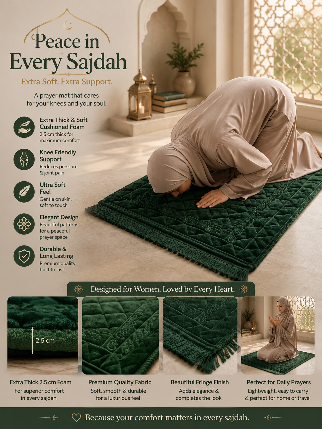 Premium Velvet Padded Prayer Mat – Extra Thick Foam Cushioning for Joint Comfort  specially design