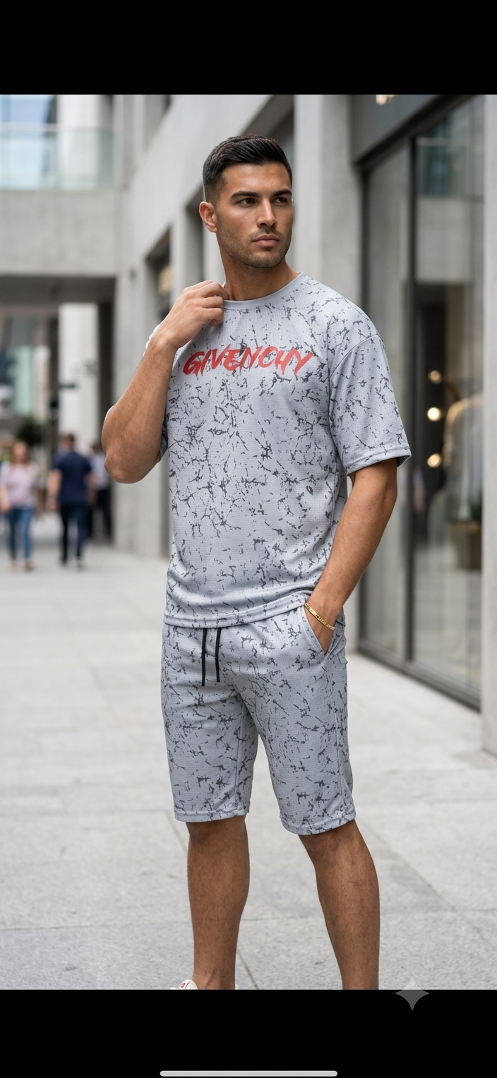 Luxury Summer Popular soft china lelin Tracksuit Men 2 Piece Outfit Short Sleeve T Shirt Set Shorts