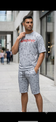 Luxury Summer Popular soft china lelin Tracksuit Men 2 Piece Outfit Short Sleeve T Shirt Set Shorts