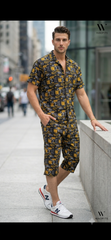 Luxury Summer Popular soft china lelin Tracksuit Men 2 Piece Outfit Short Sleeve T Shirt Set Shorts