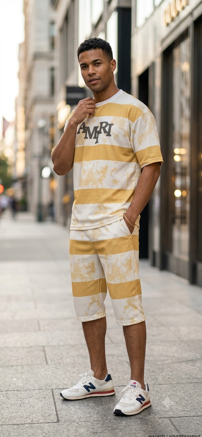 Luxury Summer Popular soft china lelin Tracksuit Men 2 Piece Outfit Short Sleeve T Shirt Set Shorts