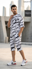 Luxury Summer Popular soft china lelin Tracksuit Men 2 Piece Outfit Short Sleeve T Shirt Set Shorts