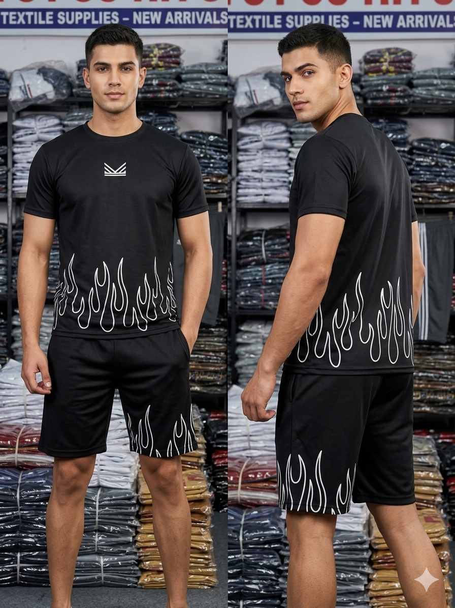 Luxury Summer Popular soft china lelin Tracksuit Men 2 Piece Outfit Short Sleeve T Shirt Set Shorts