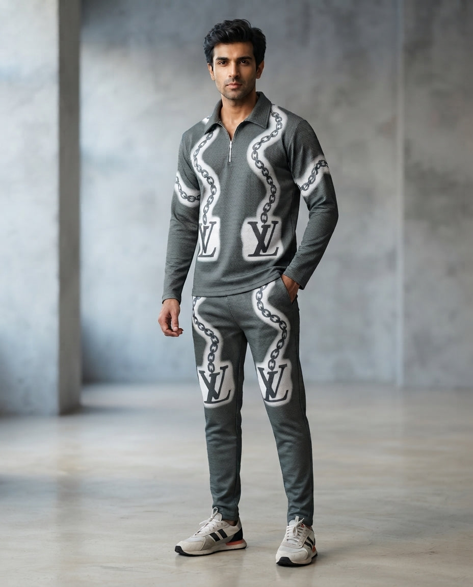 Men 2-Piece Summer Tracksuit Chain Green