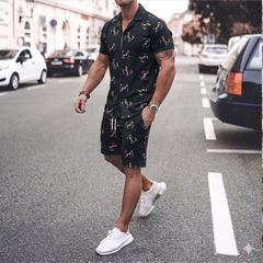 Luxury Summer Popular soft china lelin Tracksuit Men 2 Piece Outfit Short Sleeve T Shirt Set Shorts