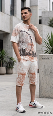 Luxury Summer Popular soft china lelin Tracksuit Men 2 Piece Outfit Short Sleeve T Shirt Set Shorts