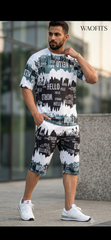 Luxury Summer Popular soft china lelin Tracksuit Men 2 Piece Outfit Short Sleeve T Shirt Set Shorts
