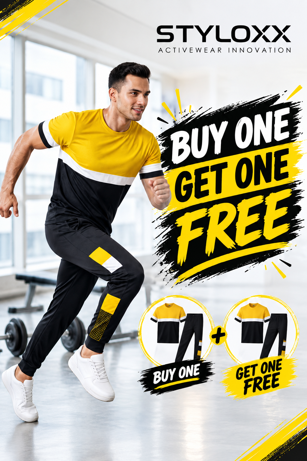 Men 2-Piece Summer Tracksuit yellow  black