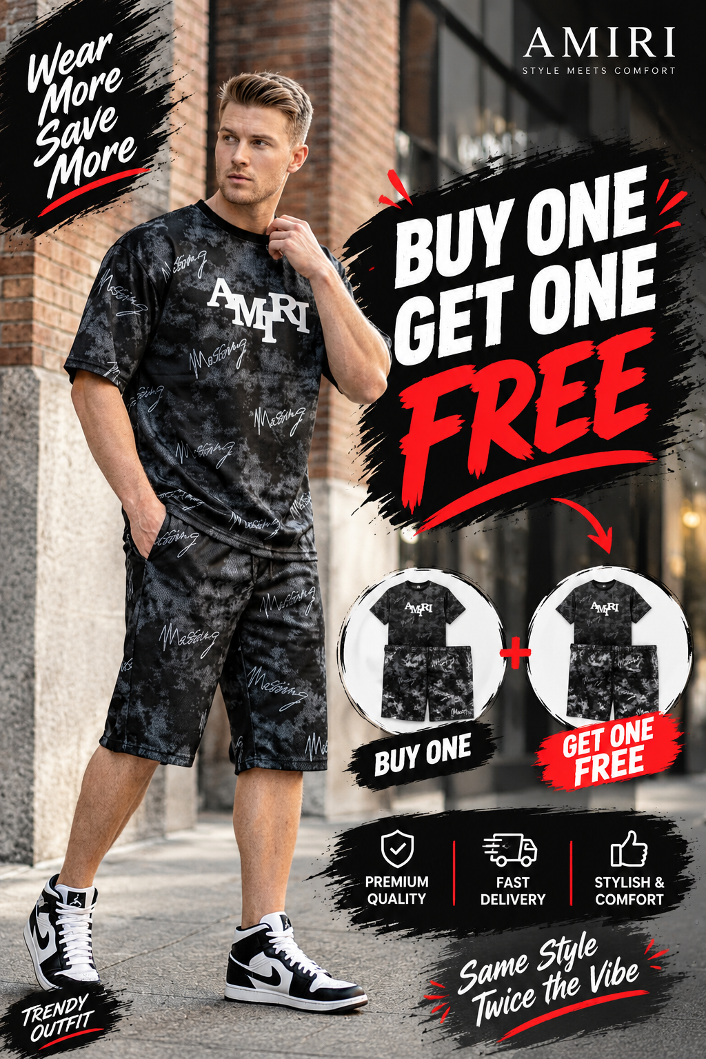 Summer Popular soft amiri short black artical