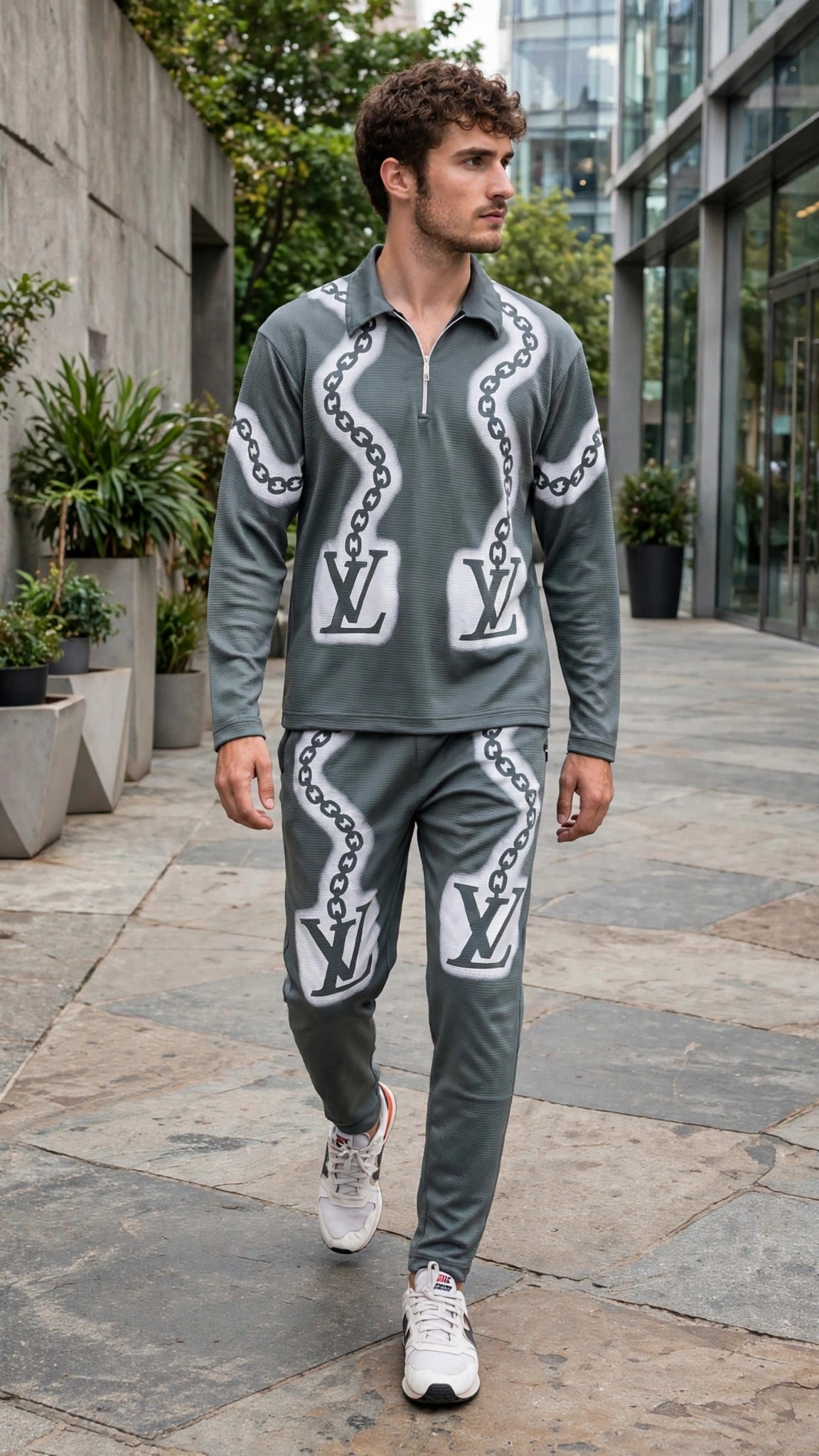 Men 2-Piece Summer Tracksuit Chain Green